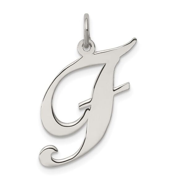 Sterling Silver, Ella Collection, LG Fancy Script Initial F Pendant - Picture 1 of 5